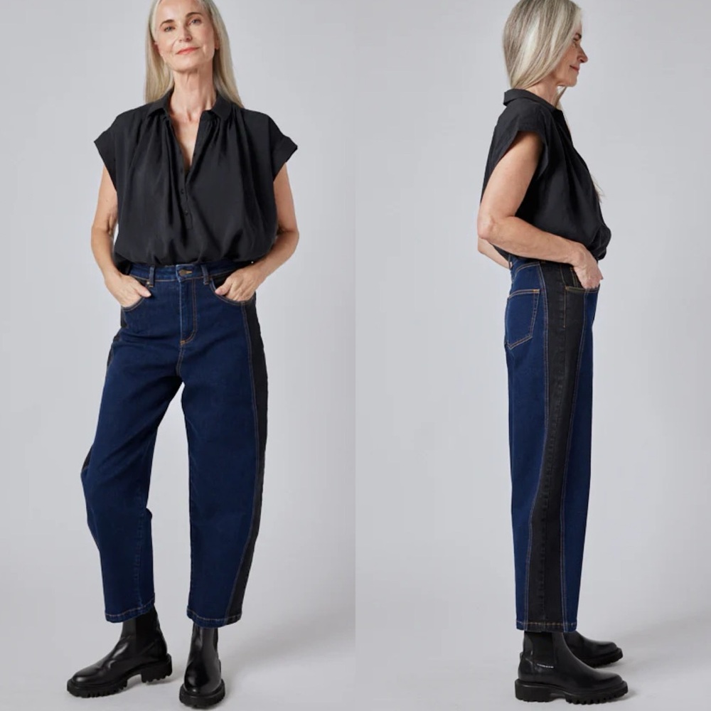 RUTI Women’s Two-Tone Dark Blue Jeans with Black Side Panel